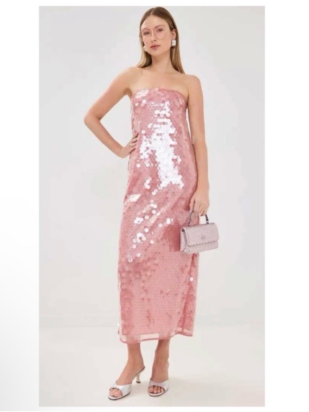 NWT NEW STAUD Casey Embroidered Sienna Dress Sequin 10 Midi